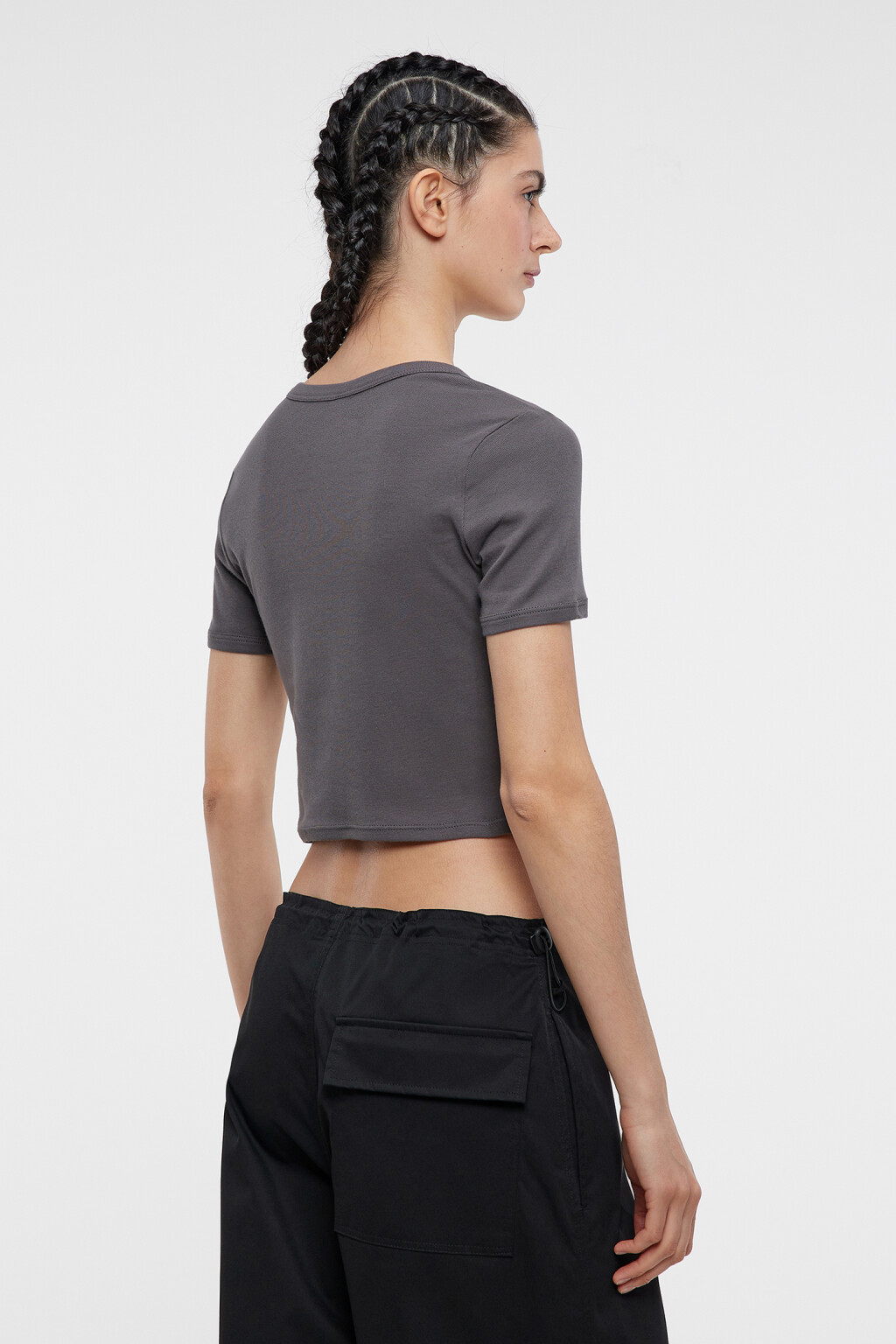 Футболка-топ хлопковая укороченная с принтом - цвет серый - 4