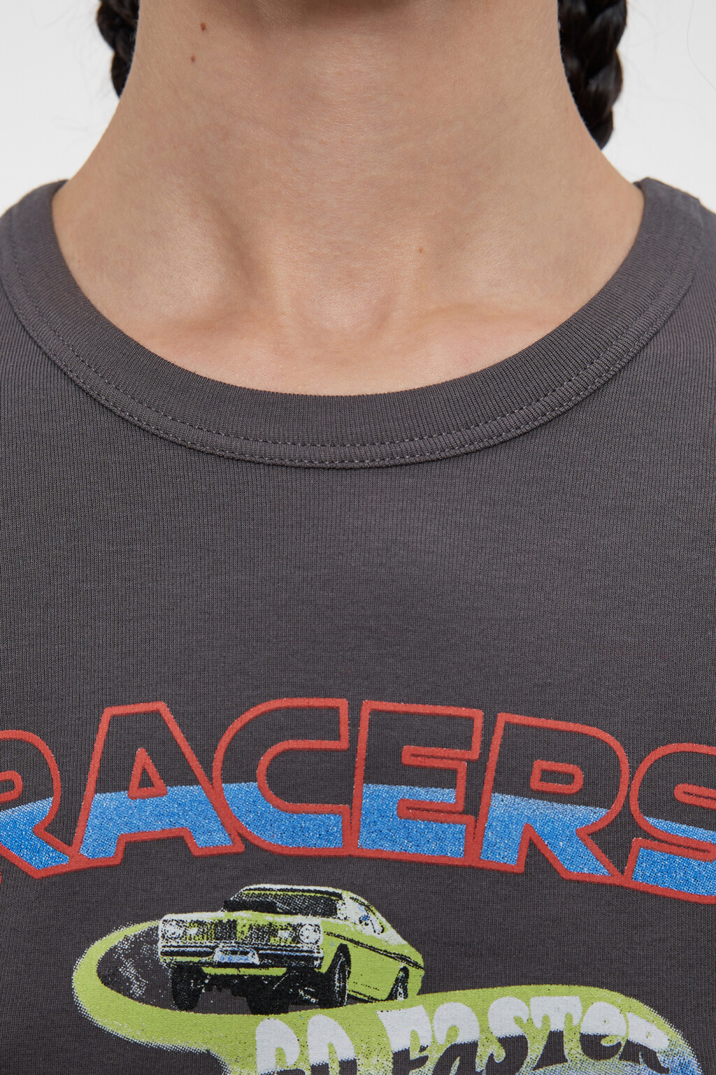 Футболка-топ хлопковая укороченная с принтом - цвет серый - 5