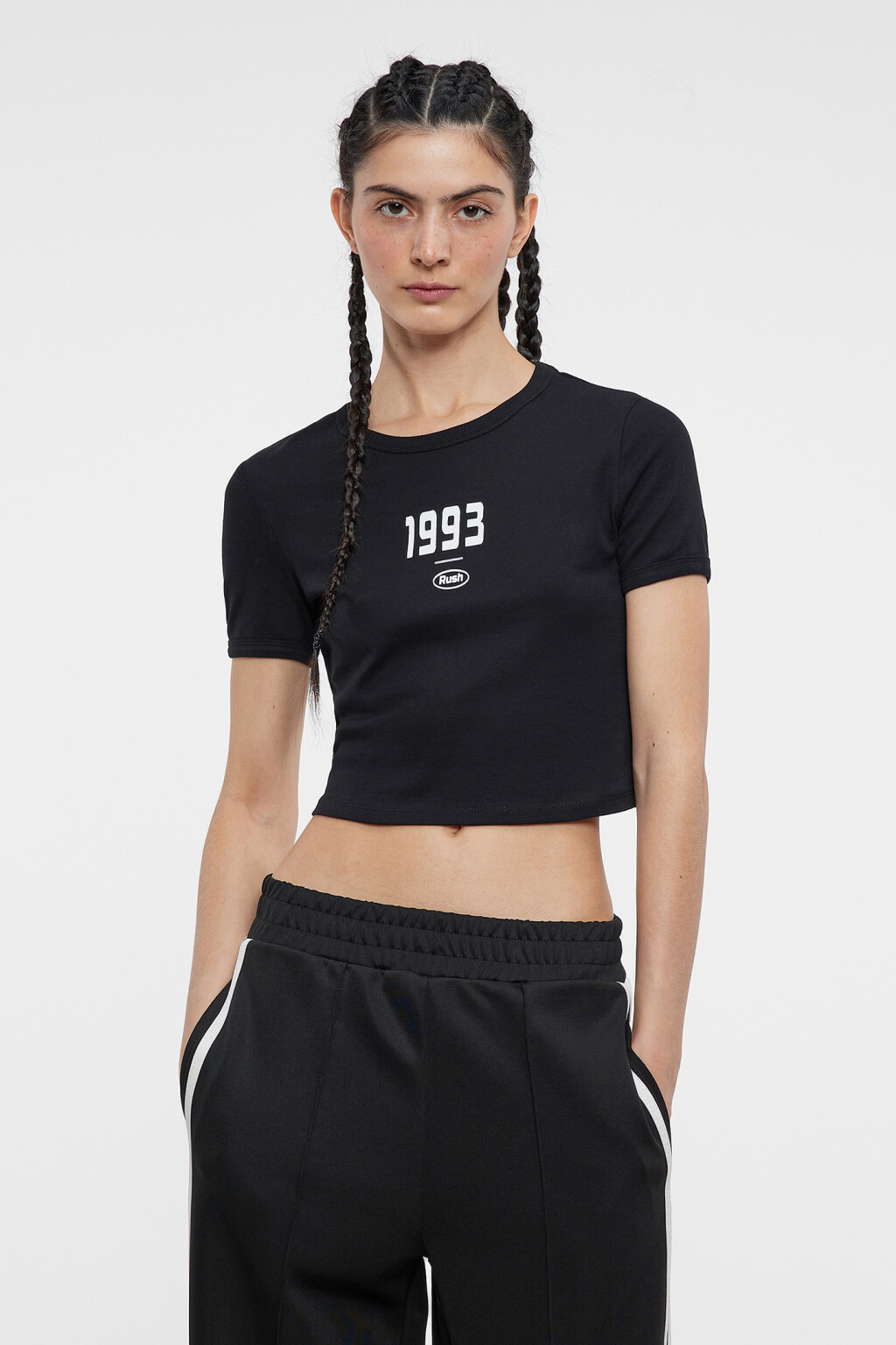 Футболка-топ хлопковая укороченная с принтом - цвет черный - 2