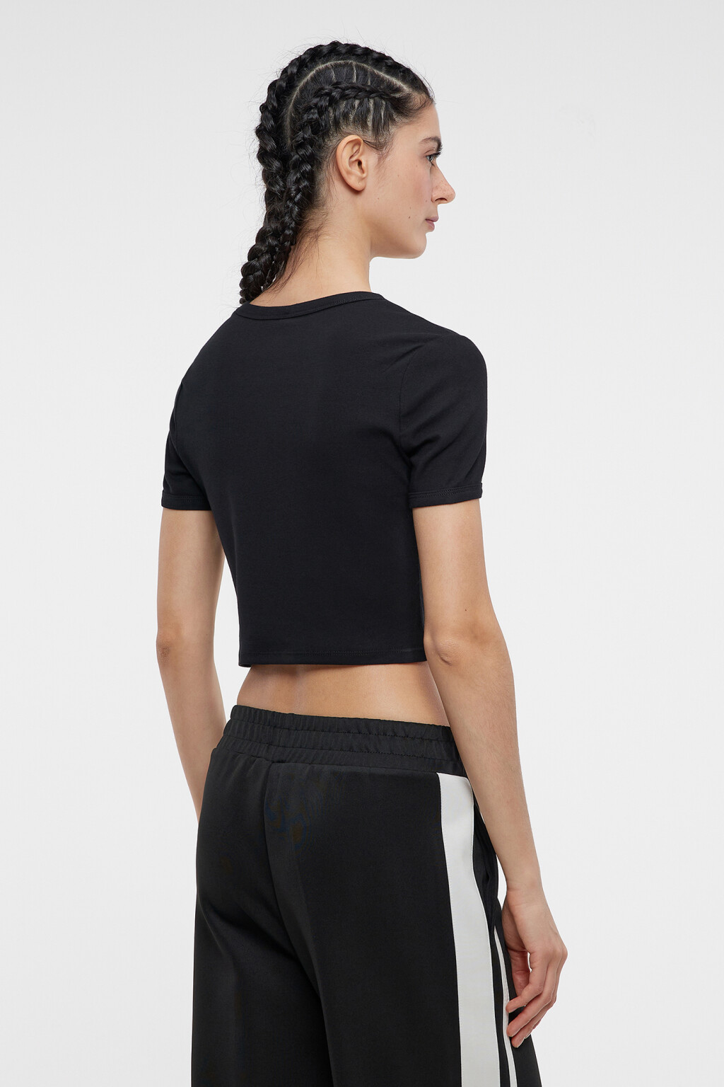 Футболка-топ хлопковая укороченная с принтом - цвет черный - 4