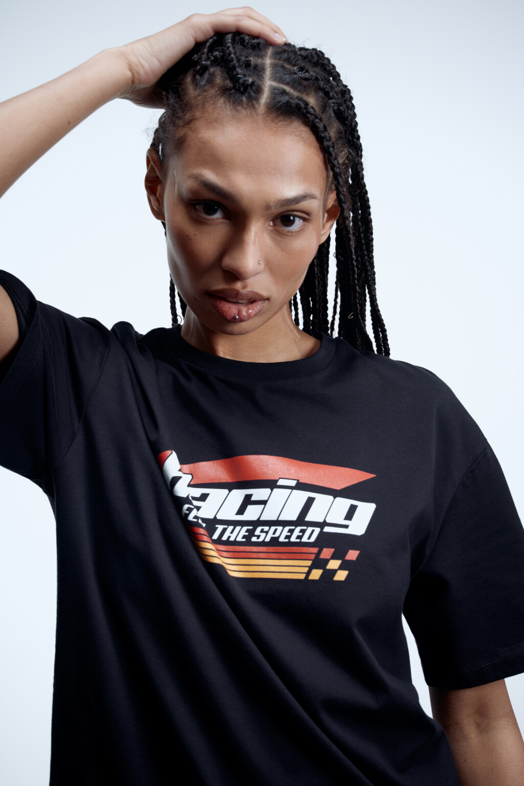 Футболка oversize хлопковая с принтом в гоночном стиле - цвет черный - 11