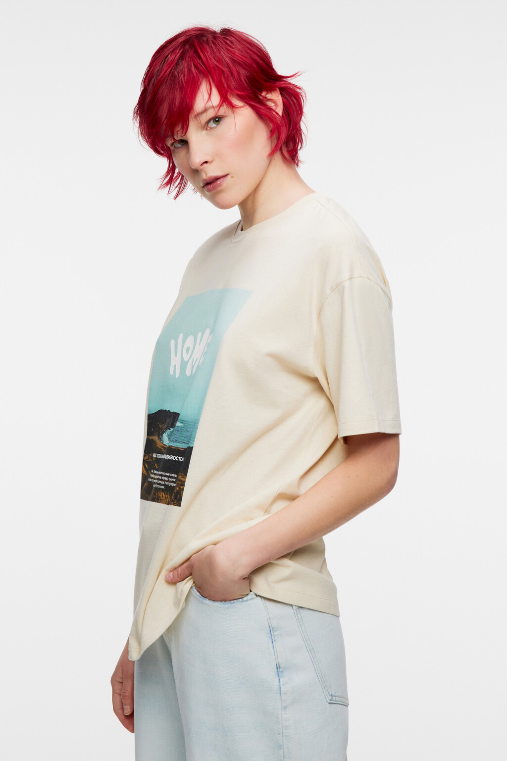 Футболка oversize с принтом природы России - цвет серый - 3