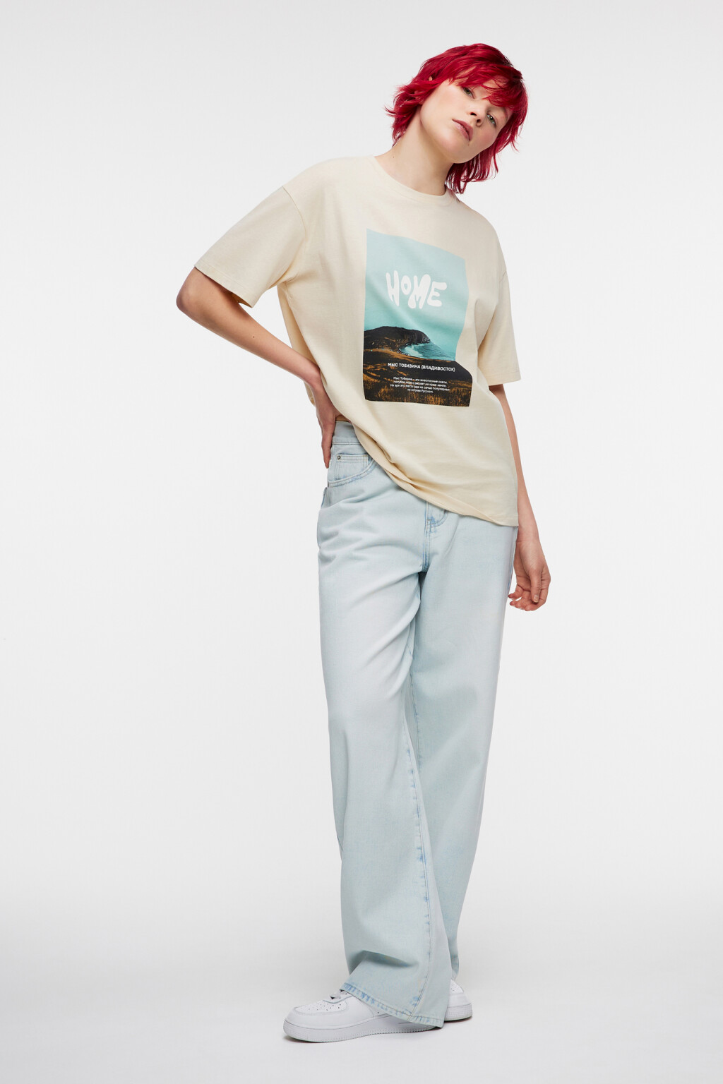 Футболка oversize с принтом природы России - цвет серый - 1