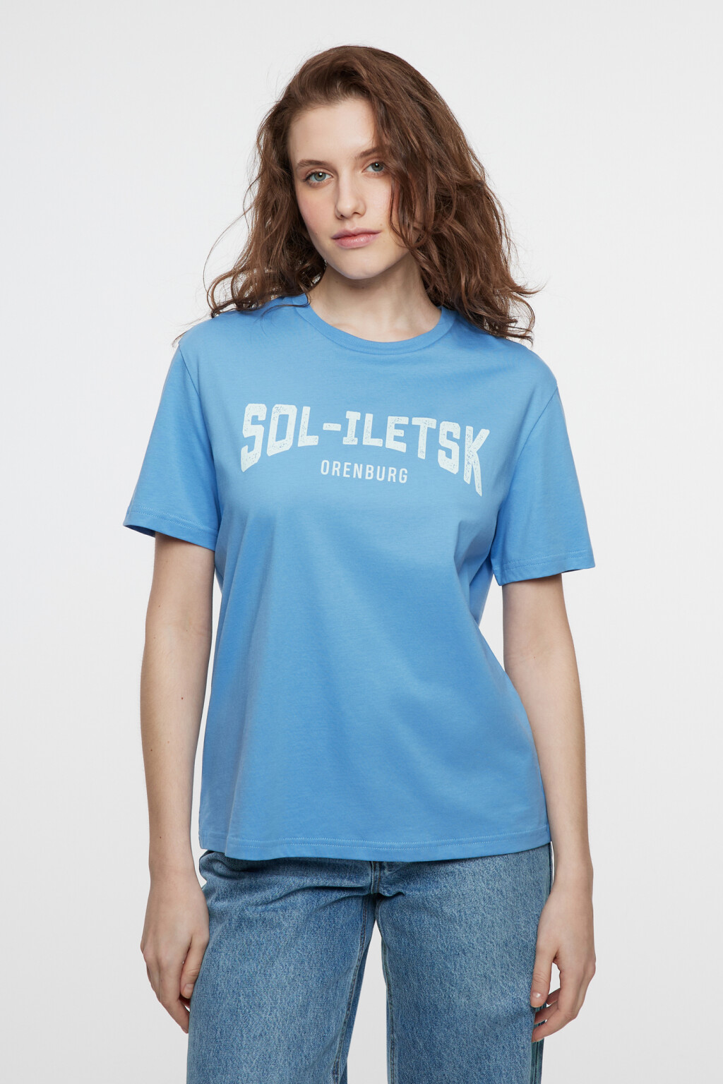 Футболка прямая хлопковая с названиями городов - цвет голубой - 2