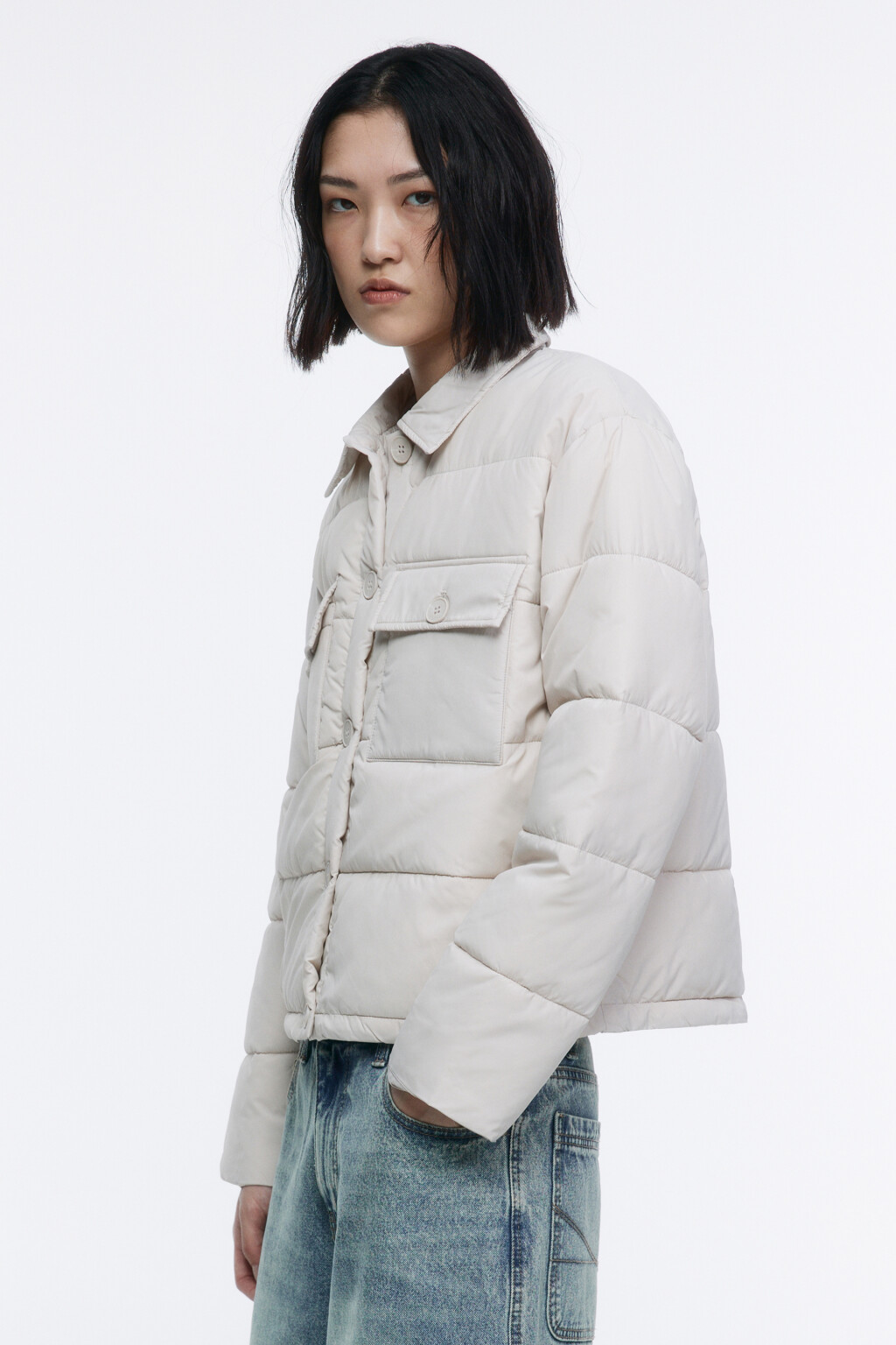 Куртка-рубашка стеганая с накладными карманами - цвет бежевый - 3