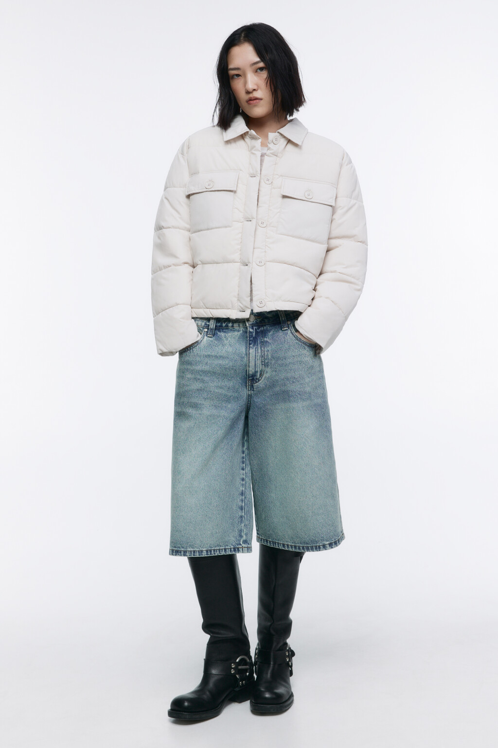 Куртка-рубашка стеганая с накладными карманами - цвет бежевый - 5