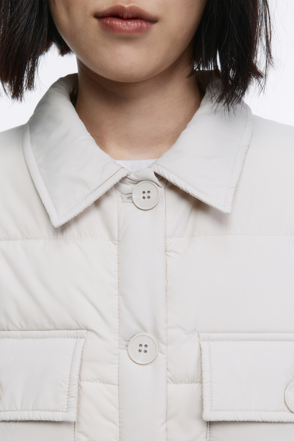 Куртка-рубашка стеганая с накладными карманами - цвет бежевый - 6