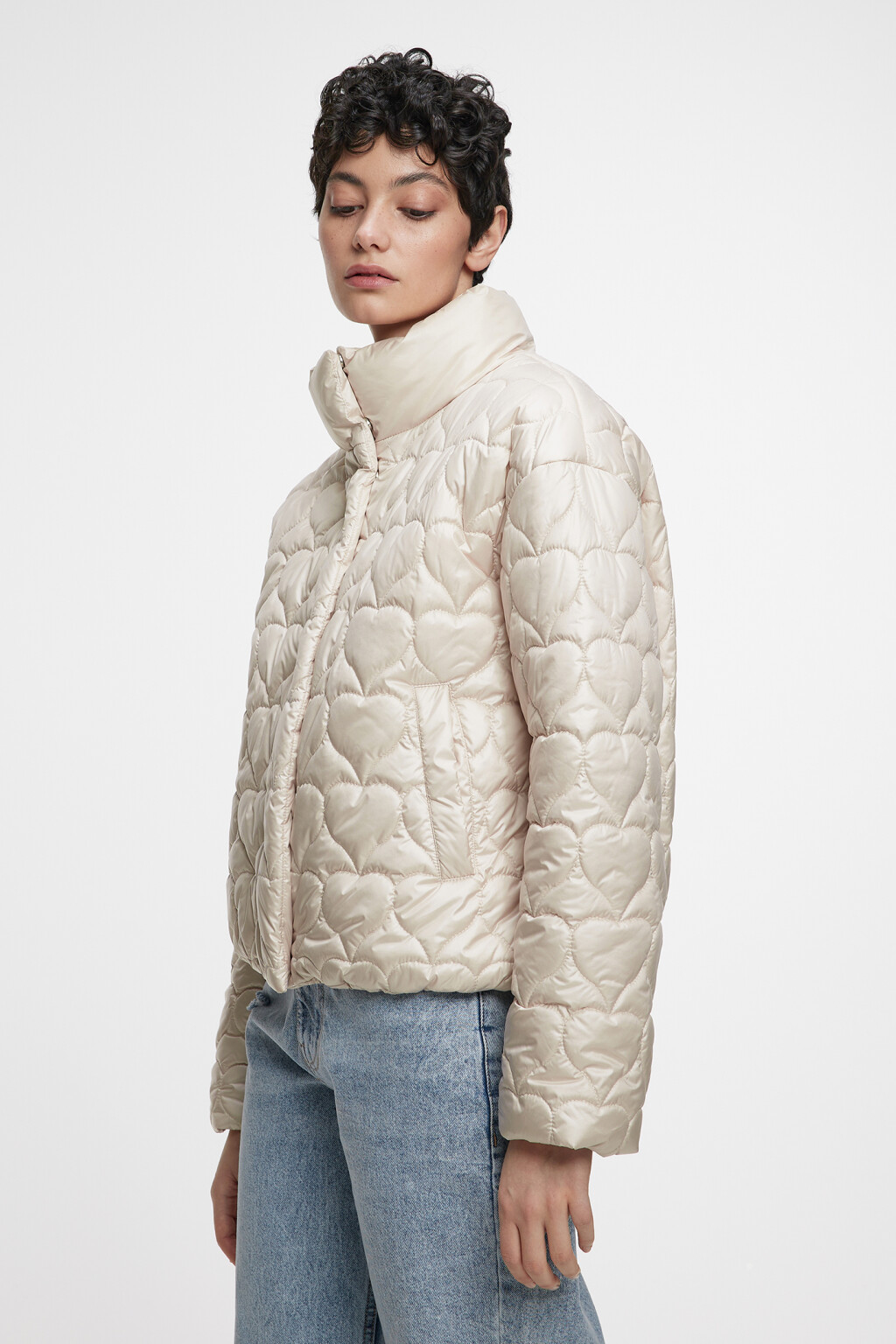 Куртка стеганая укороченная в сердечко - цвет бежевый - 1