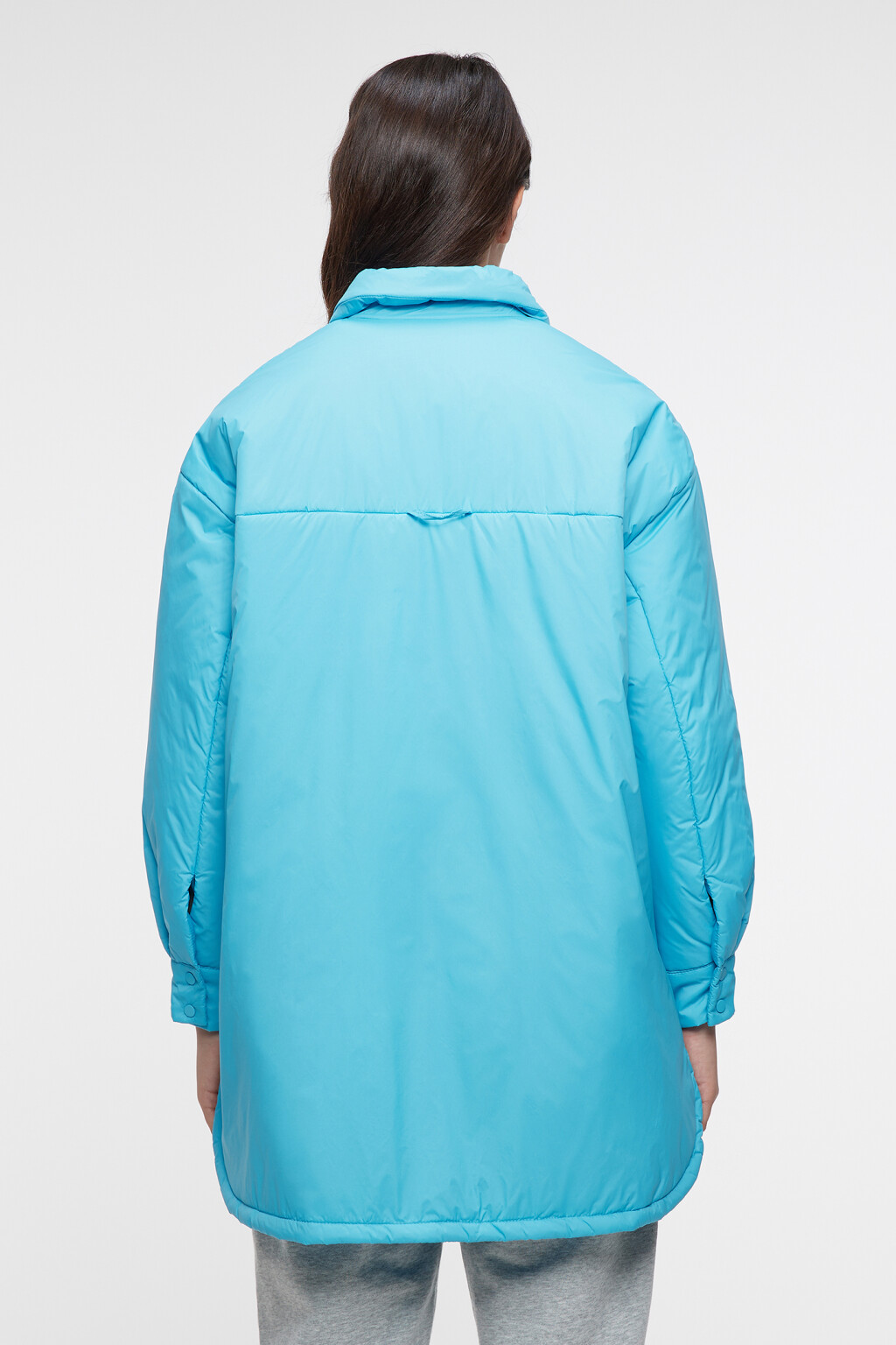 Куртка-рубашка oversize утепленная с нагрудным карманом - цвет голубой - 4