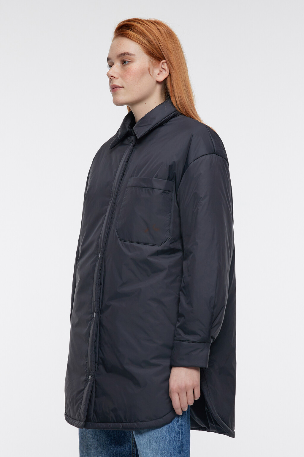 Куртка-рубашка oversize утепленная с нагрудным карманом - цвет черный - 2