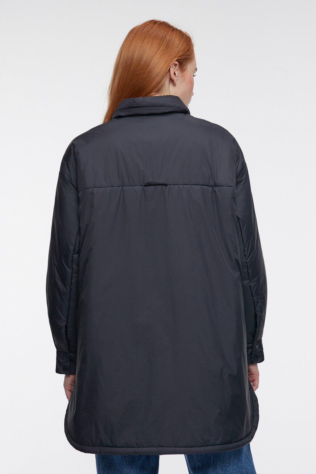 Куртка-рубашка oversize утепленная с нагрудным карманом - цвет черный - 3