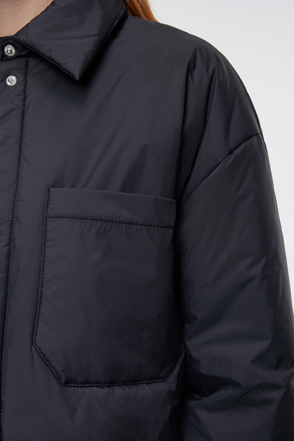 Куртка-рубашка oversize утепленная с нагрудным карманом - цвет черный - 5