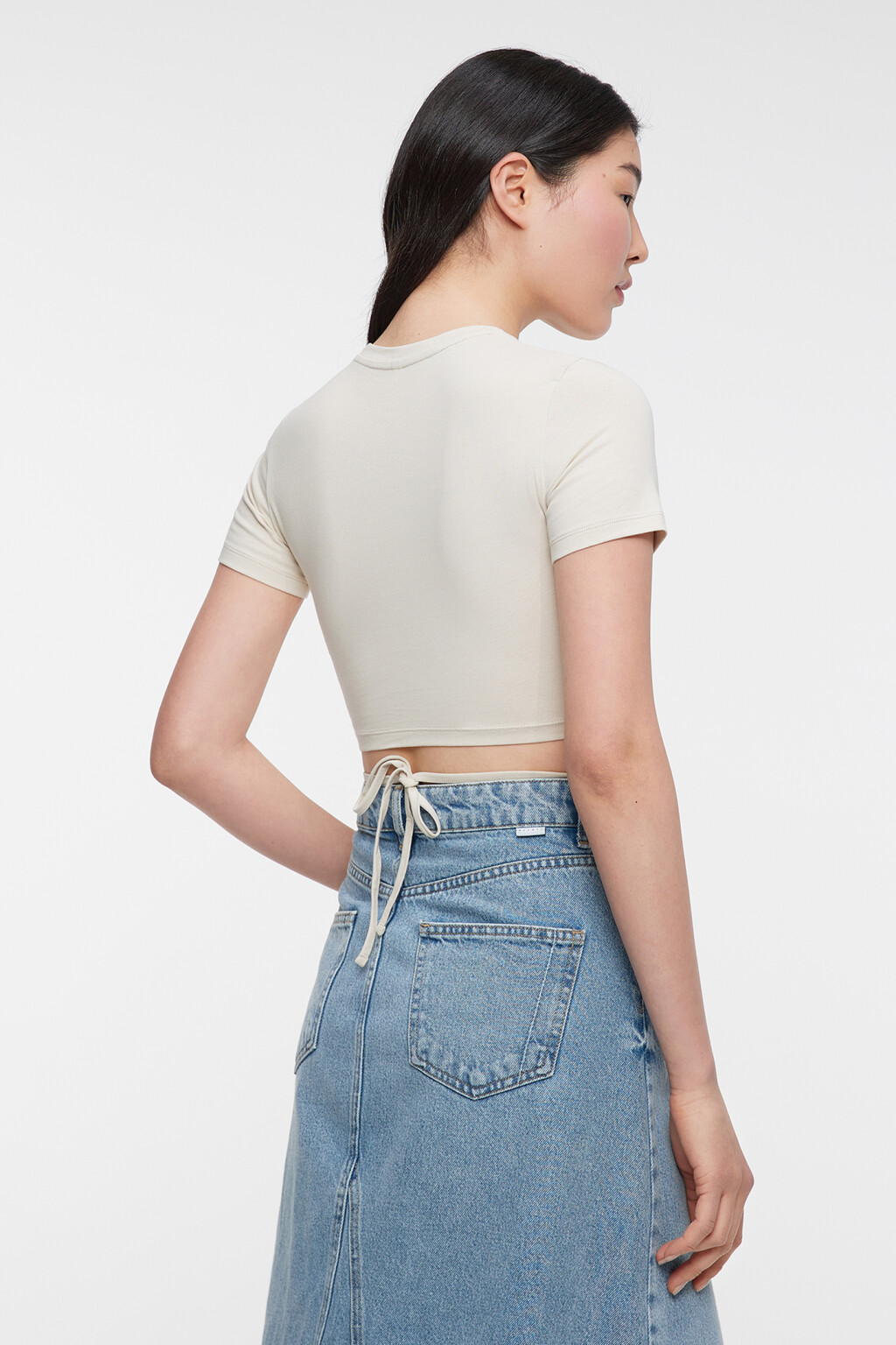 Топ-футболка хлопковый укороченный с завязками на талии - цвет бежевый - 3