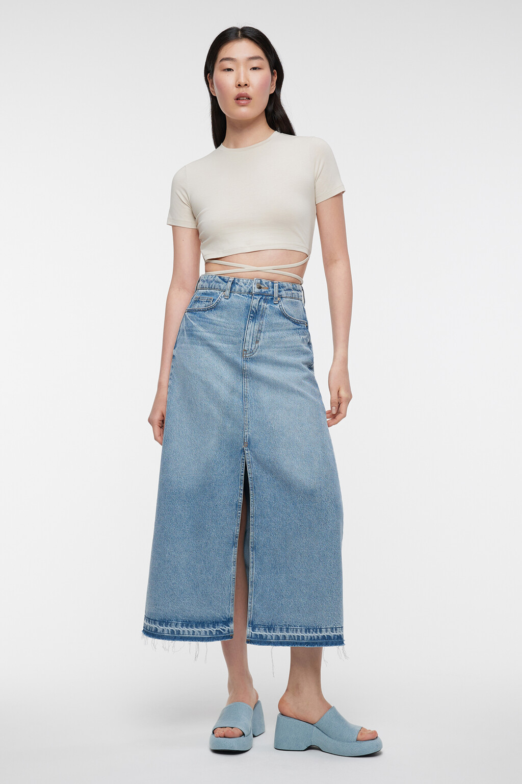 Топ-футболка хлопковый укороченный с завязками на талии - цвет бежевый - 4