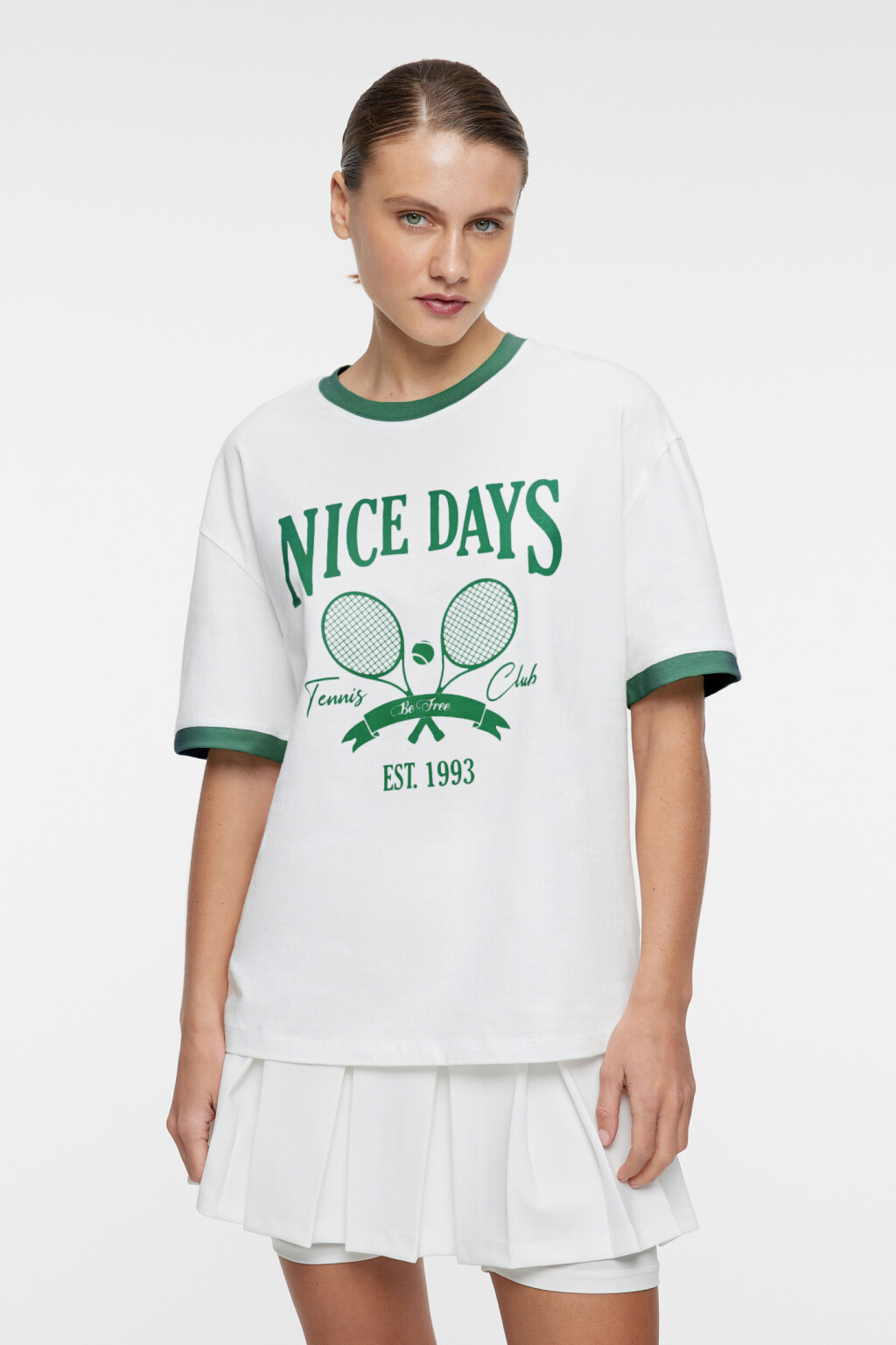 Футболка oversize с принтом в теннисном стиле - цвет бежевый - 1