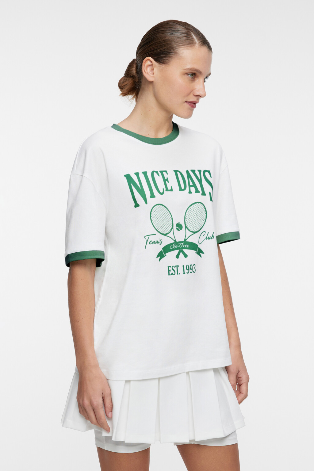 Футболка oversize с принтом в теннисном стиле - цвет бежевый - 2