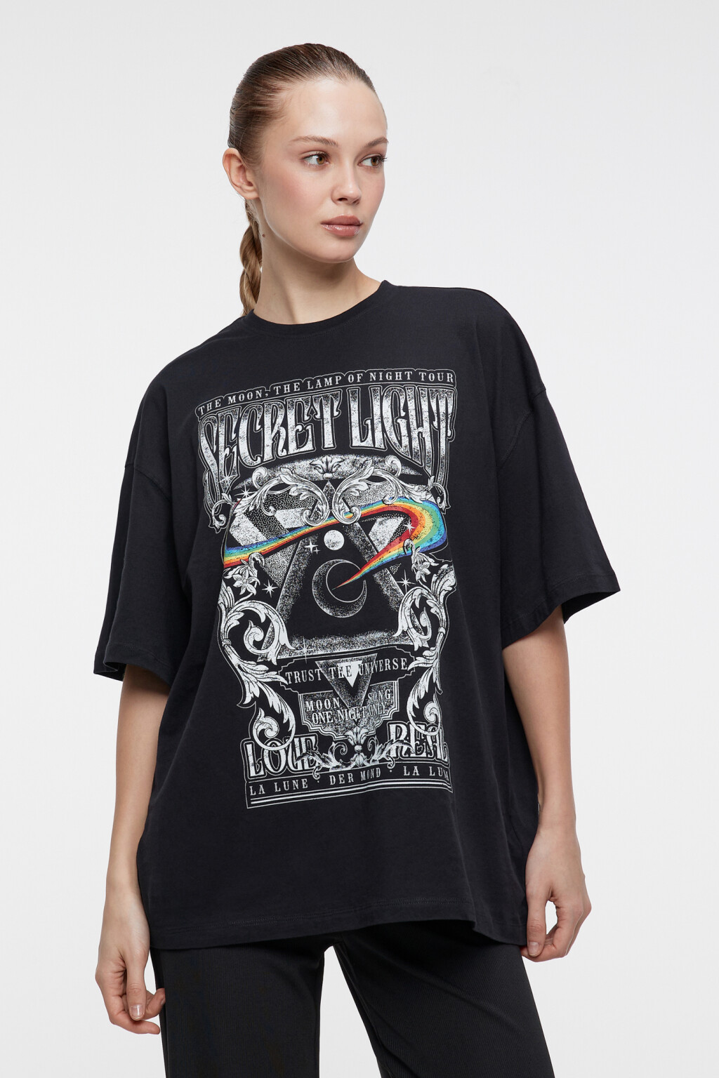 Футболка oversize хлопковая с принтом-абстракцией - цвет черный - 1