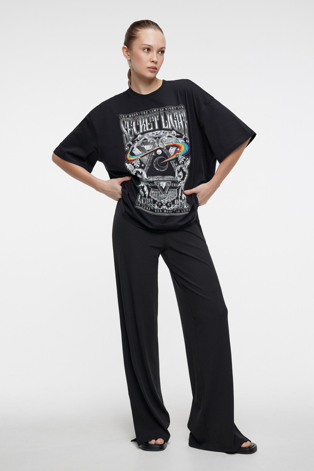 Футболка oversize хлопковая с принтом-абстракцией - цвет черный - 4