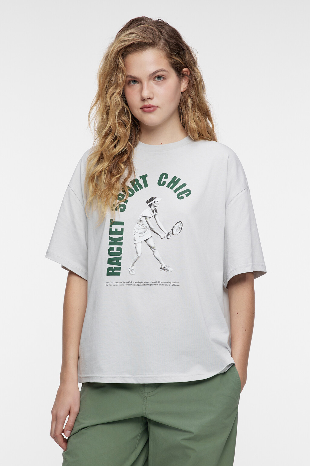 Футболка oversize хлопковая с принтом-надписью - цвет серый - 1