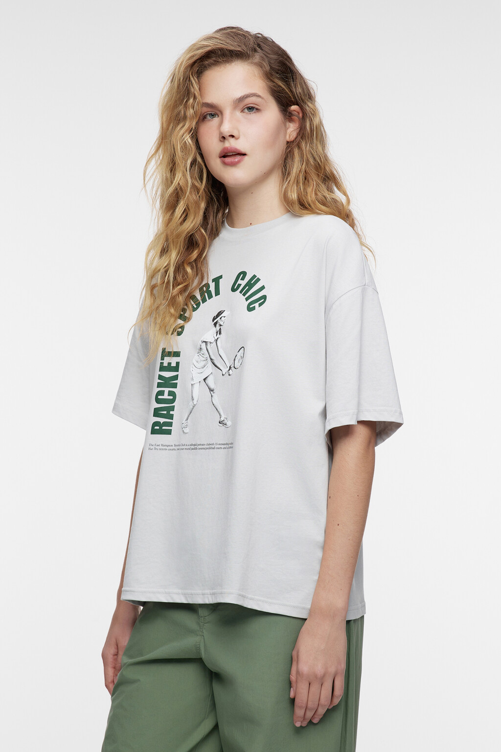 Футболка oversize хлопковая с принтом-надписью - цвет серый - 2