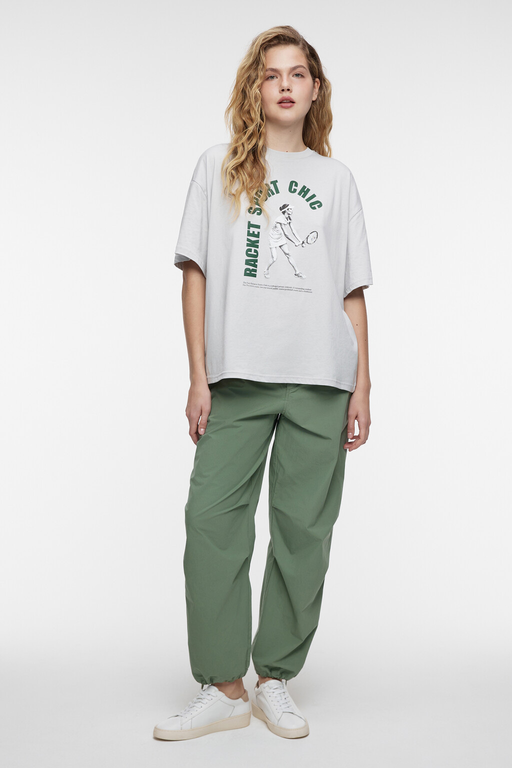 Футболка oversize хлопковая с принтом-надписью - цвет серый - 4