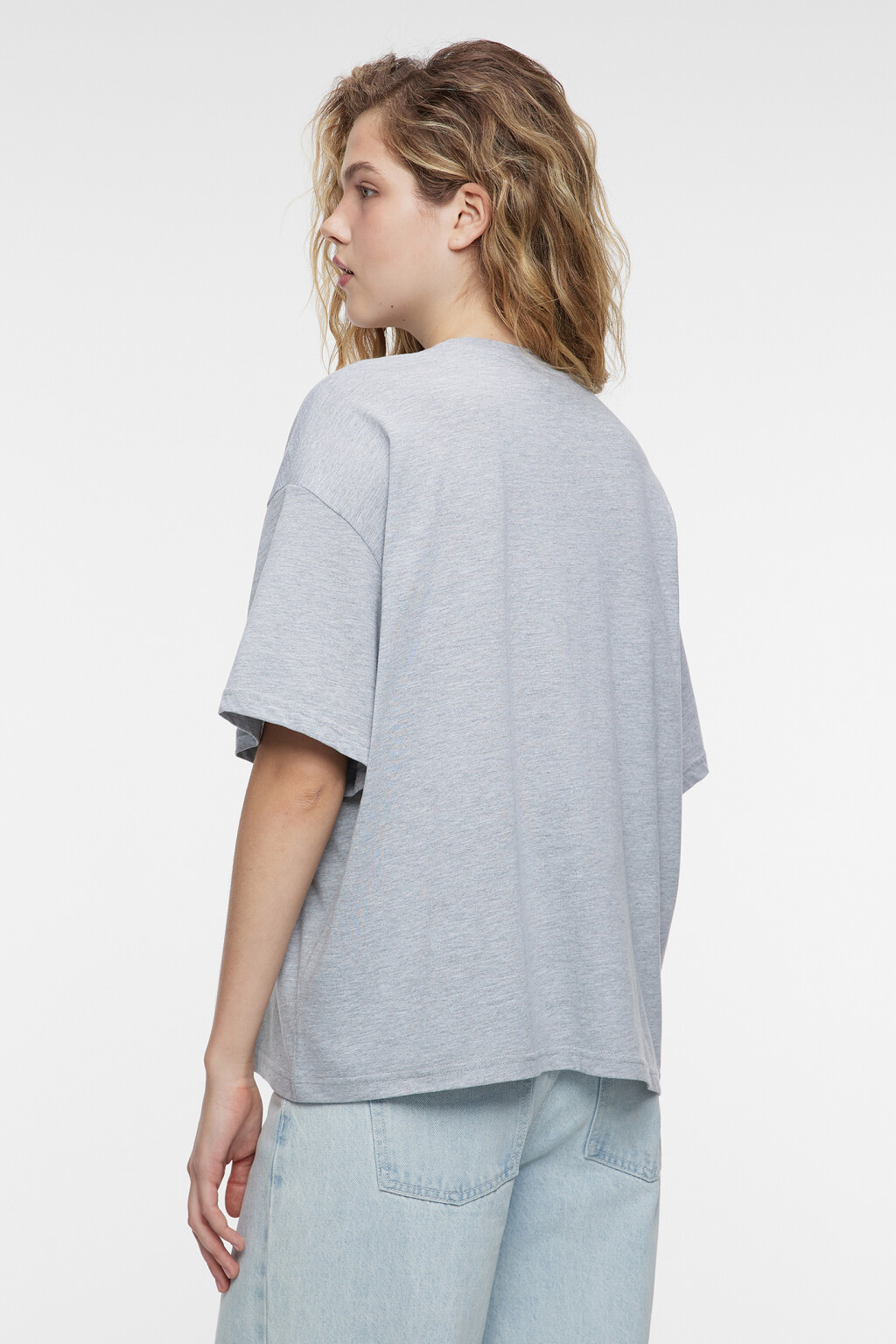 Футболка oversize хлопковая с принтом-надписью - цвет серый - 3