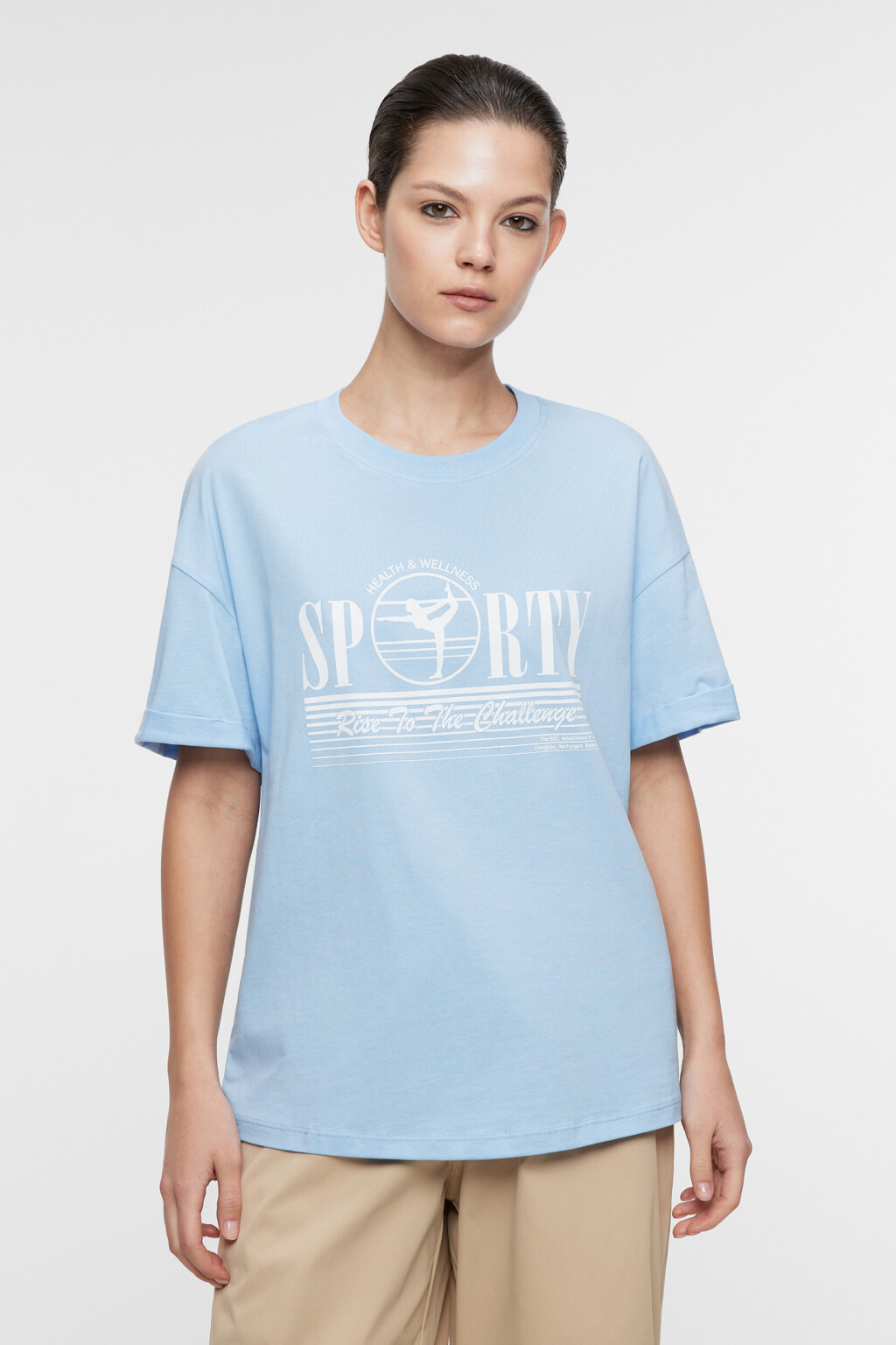 Футболка хлопковая свободного кроя с принтом - цвет голубой - 2