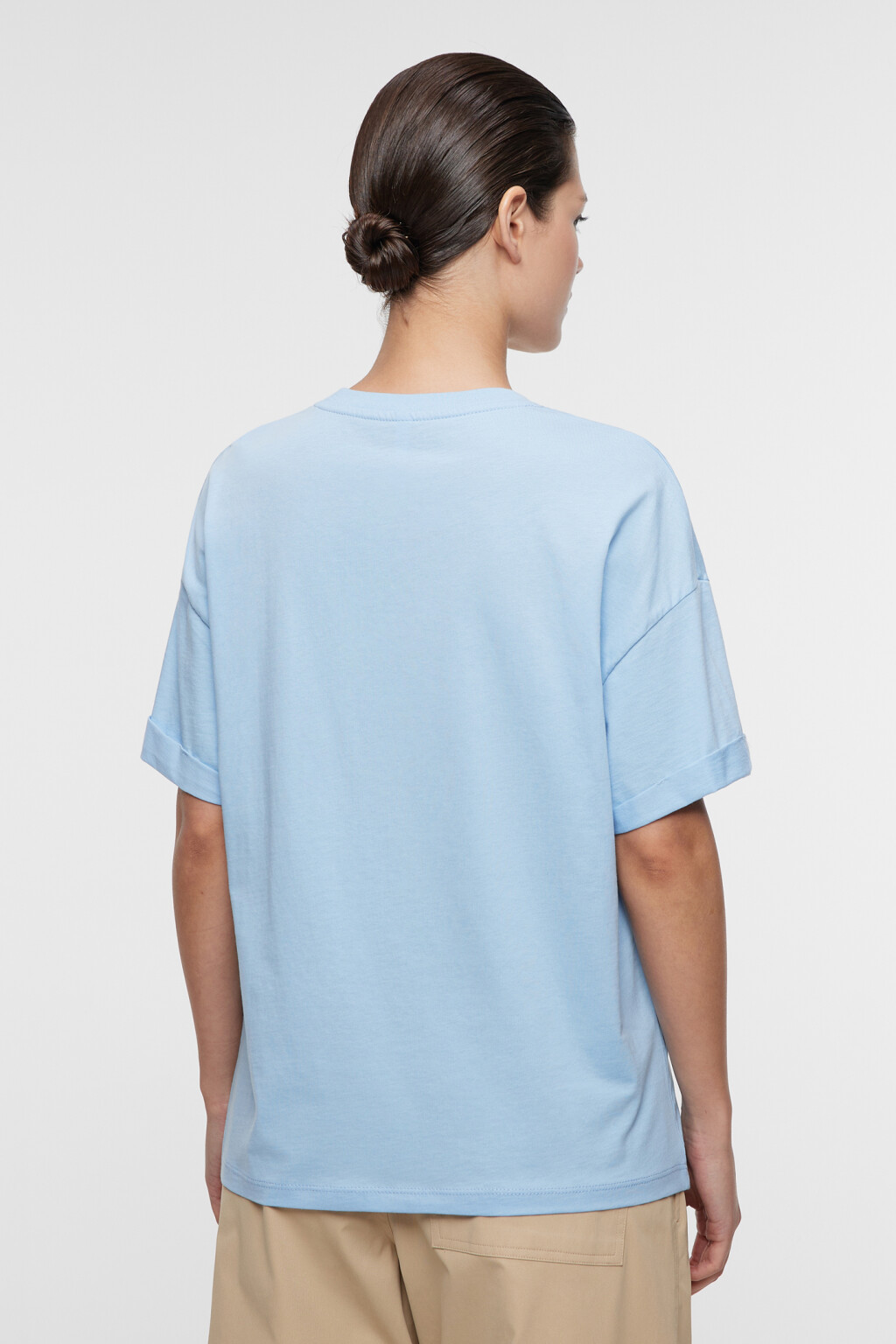 Футболка хлопковая свободного кроя с принтом - цвет голубой - 4