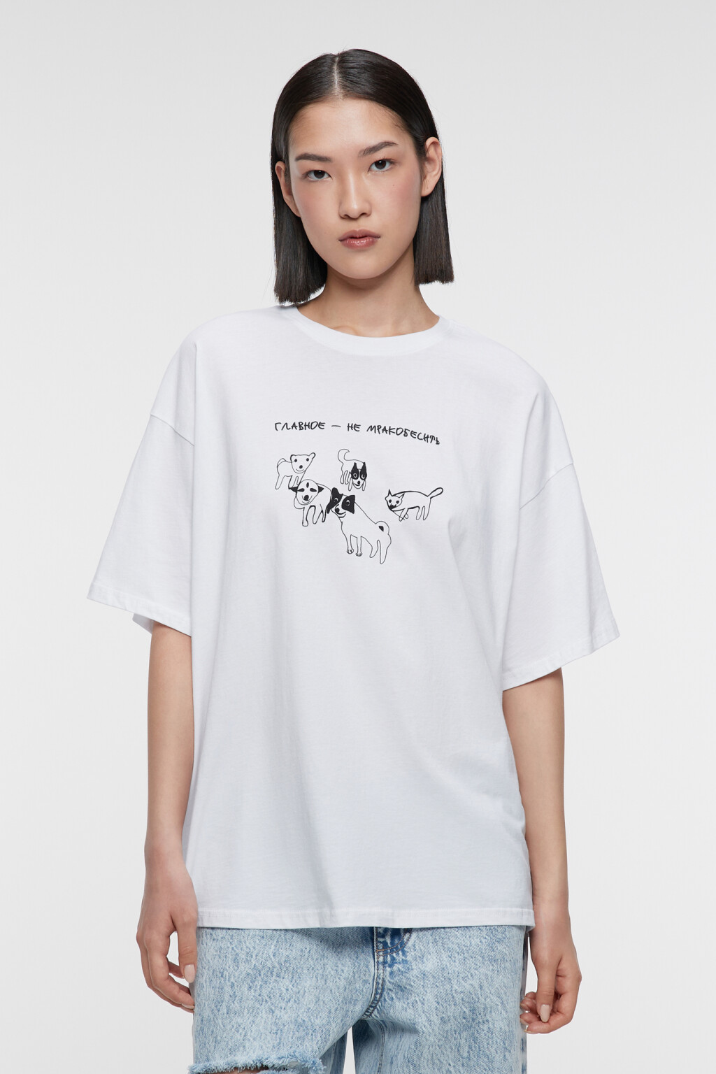 Футболка oversize хлопковая с принтом - цвет белый - 2