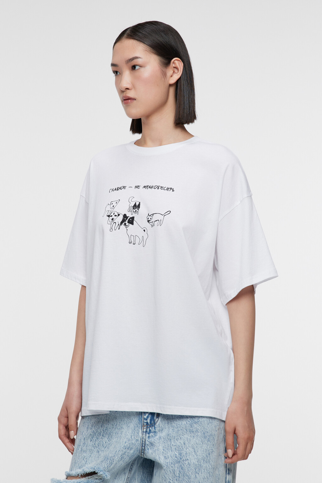 Футболка oversize хлопковая с принтом - цвет белый - 3