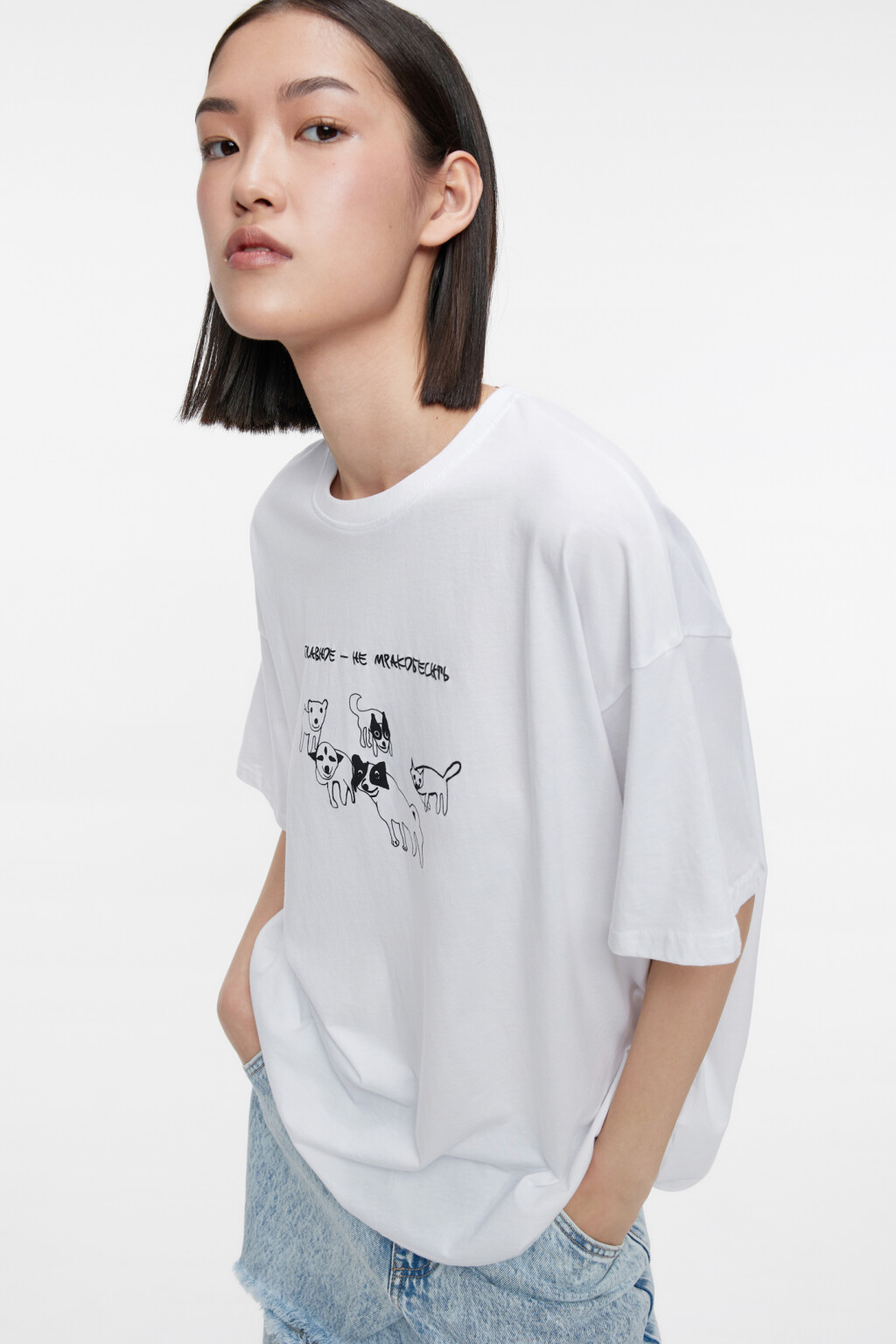 Футболка oversize хлопковая с принтом - цвет белый - 8