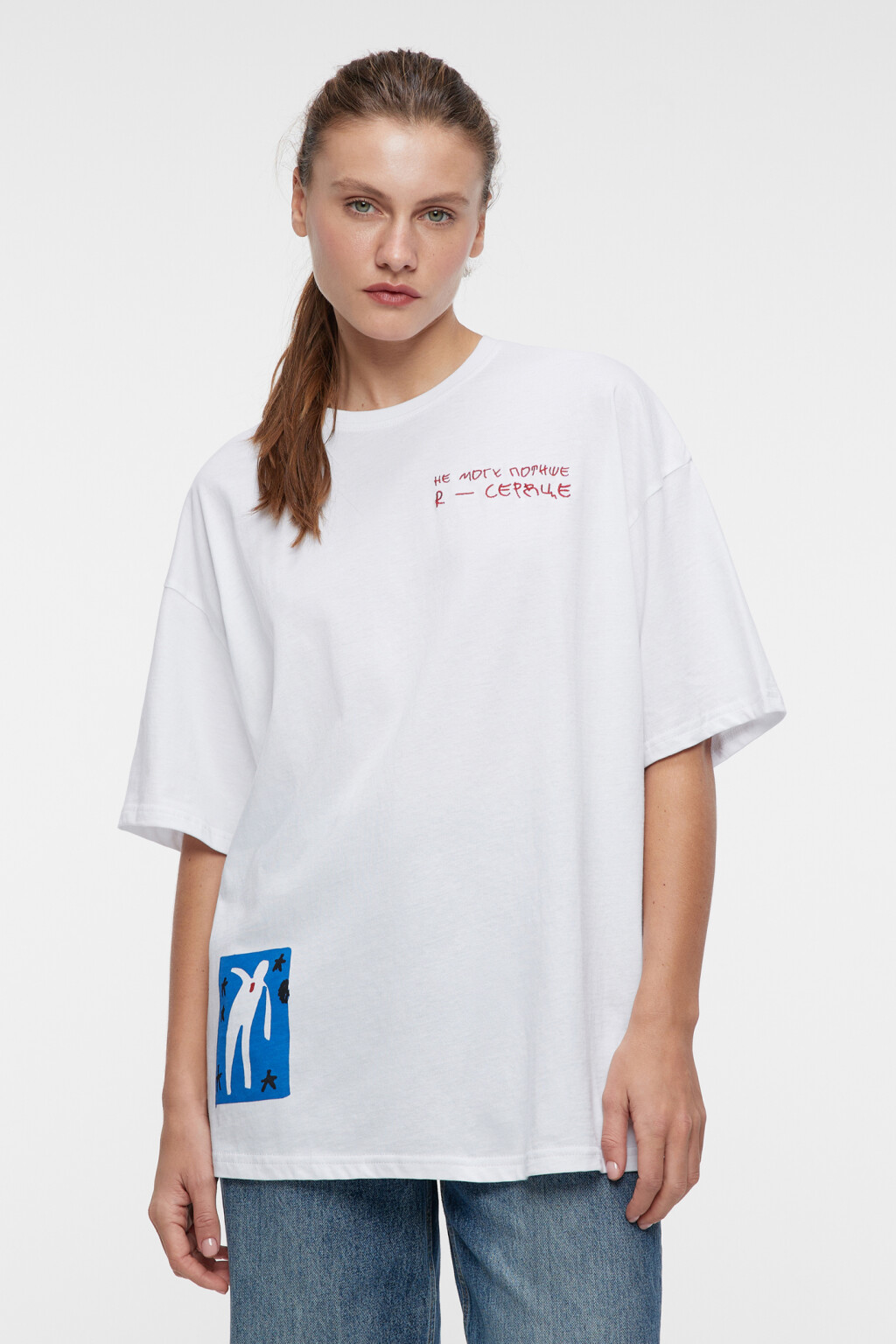 Футболка oversize хлопковая с принтом - цвет белый - 1