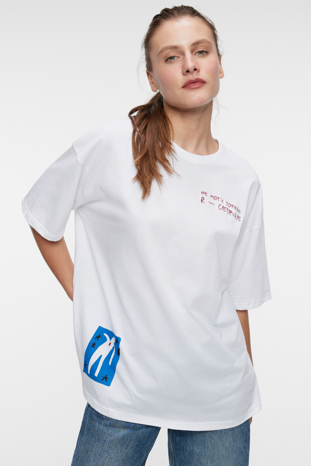 Футболка oversize хлопковая с принтом - цвет белый - 7