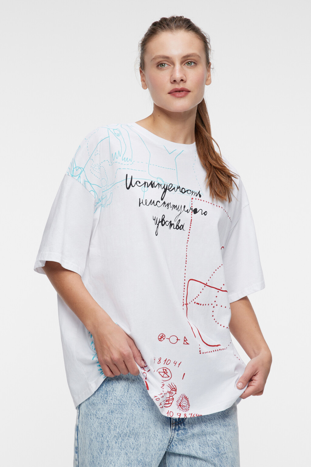 Футболка oversize хлопковая с принтом - цвет мультиколор - 1