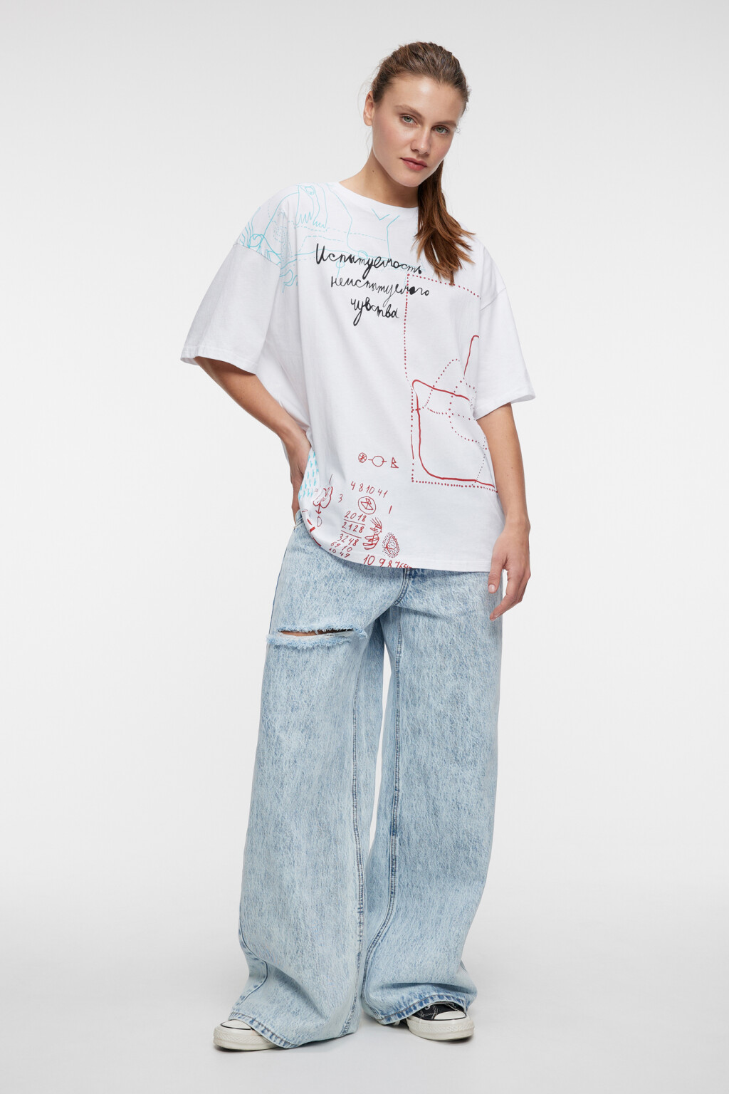 Футболка oversize хлопковая с принтом - цвет мультиколор - 4