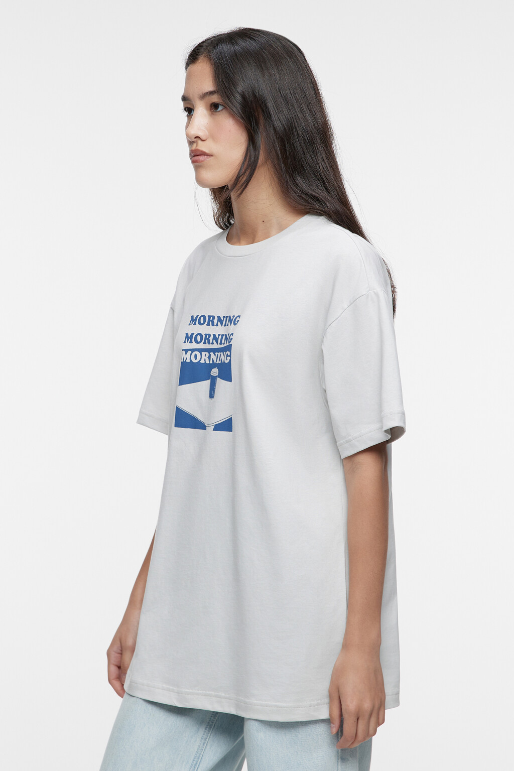 Футболка oversize хлопковая с принтом и надписями - цвет серый - 2