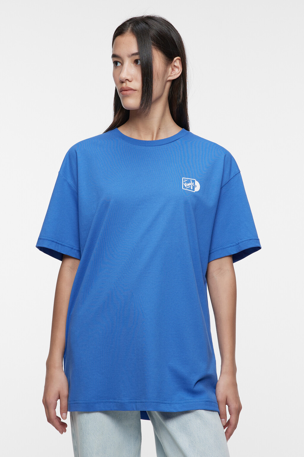 Футболка oversize хлопковая с принтом и надписями - цвет синий - 2