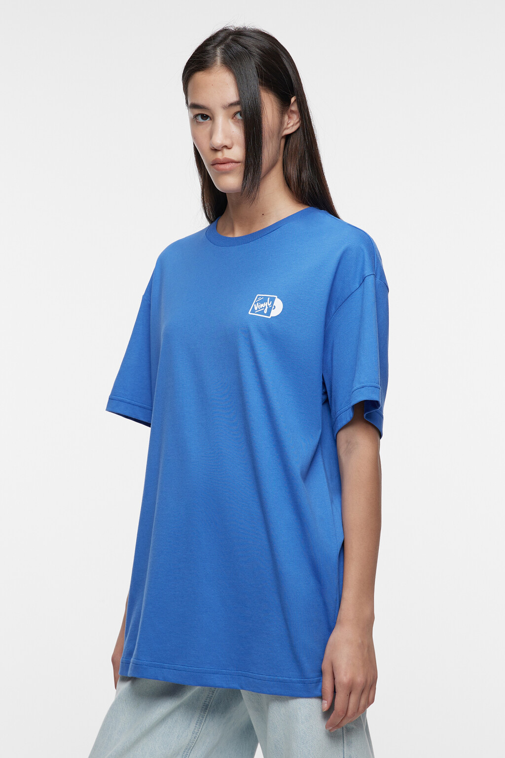Футболка oversize хлопковая с принтом и надписями - цвет синий - 3