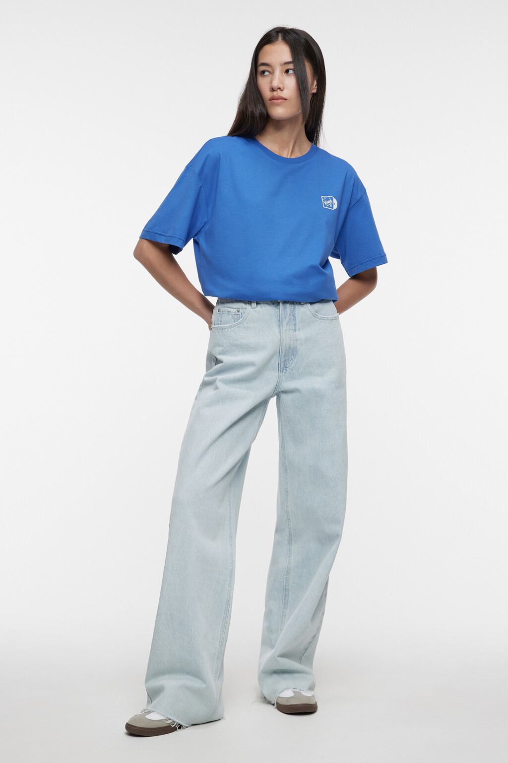 Футболка oversize хлопковая с принтом и надписями - цвет синий - 4