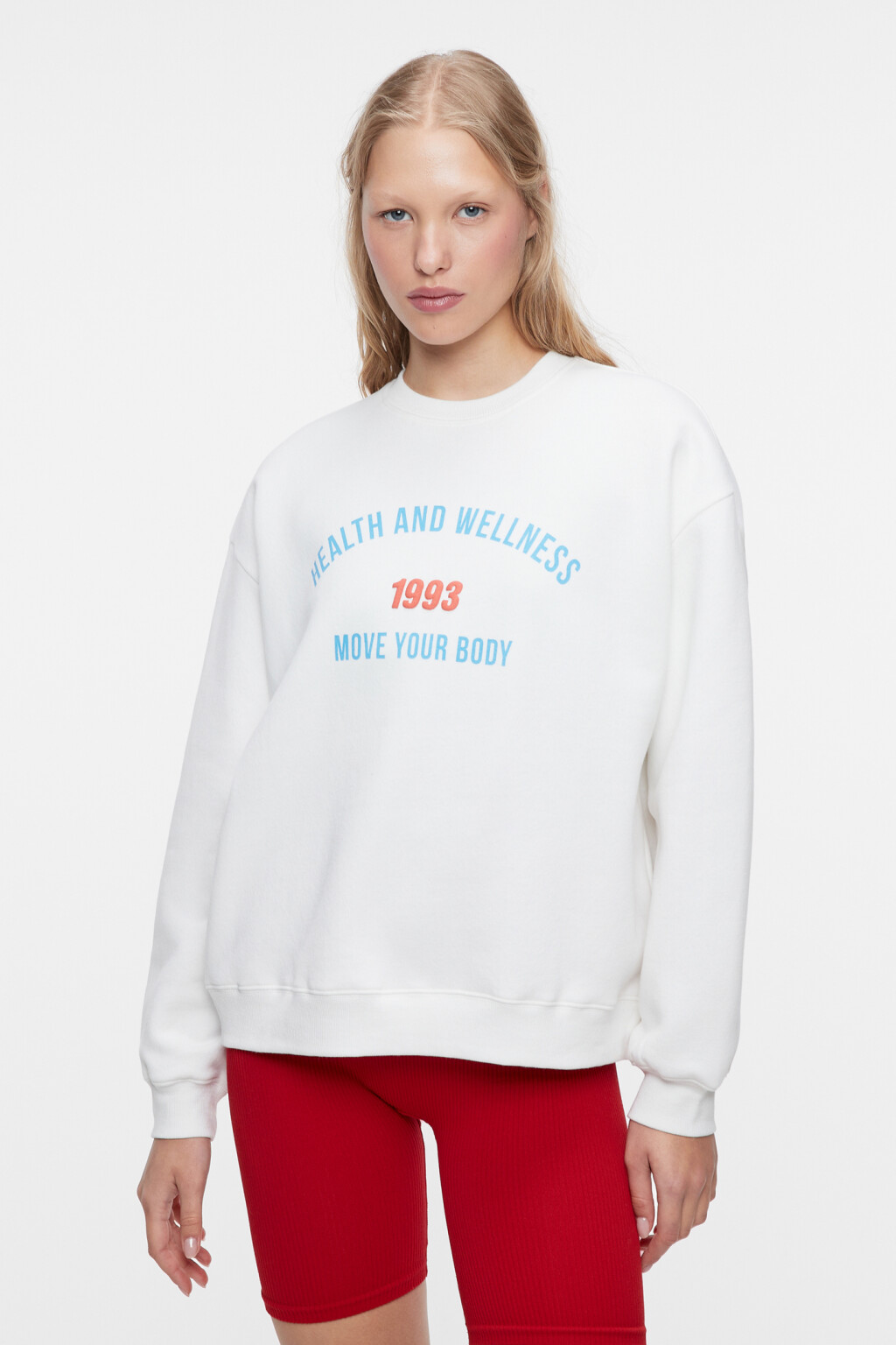 Свитшот oversize хлопковый с принтом-надписью - цвет белый - 1