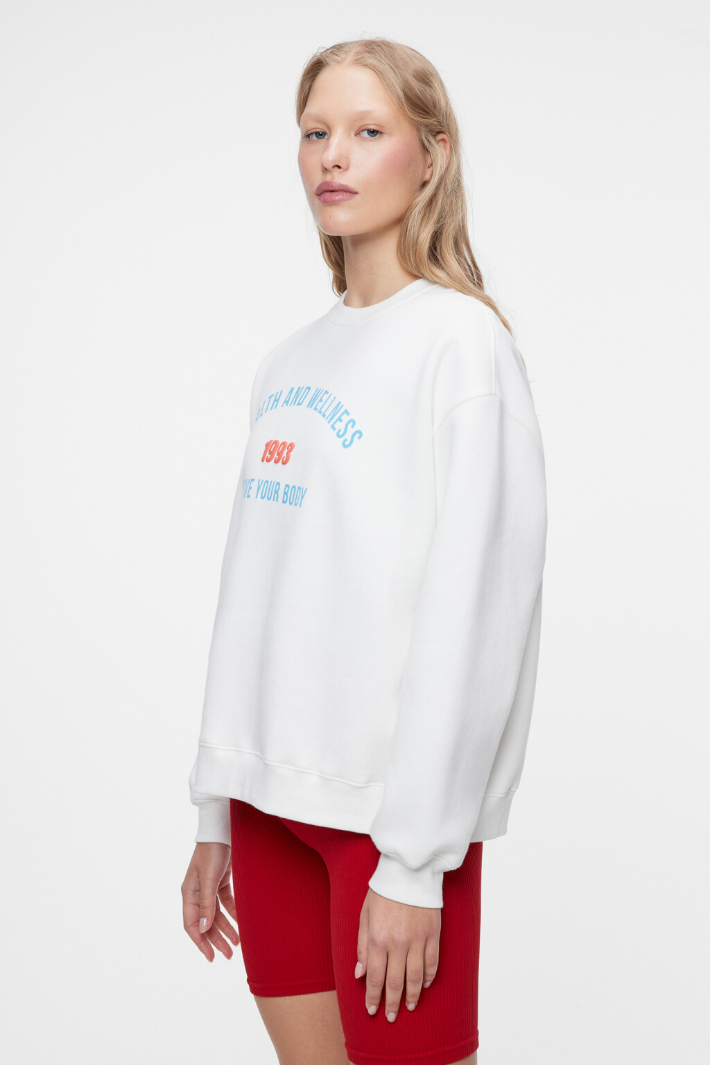 Свитшот oversize хлопковый с принтом-надписью - цвет белый - 2