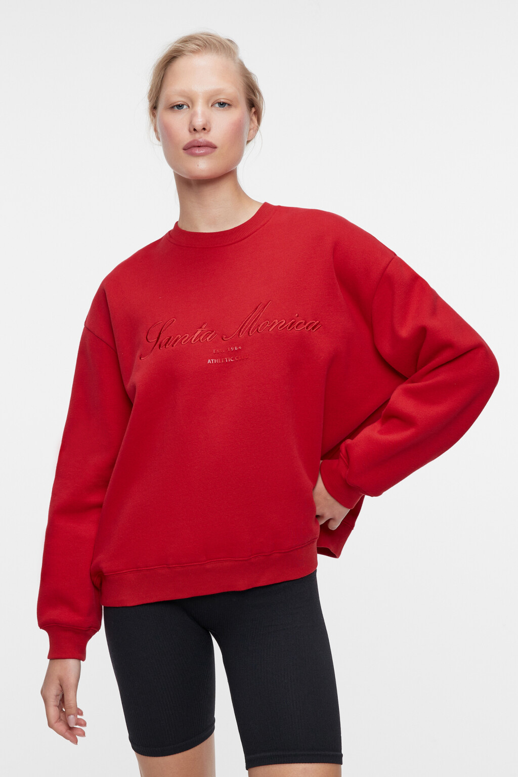 Свитшот oversize хлопковый с принтом-надписью - цвет красный - 1