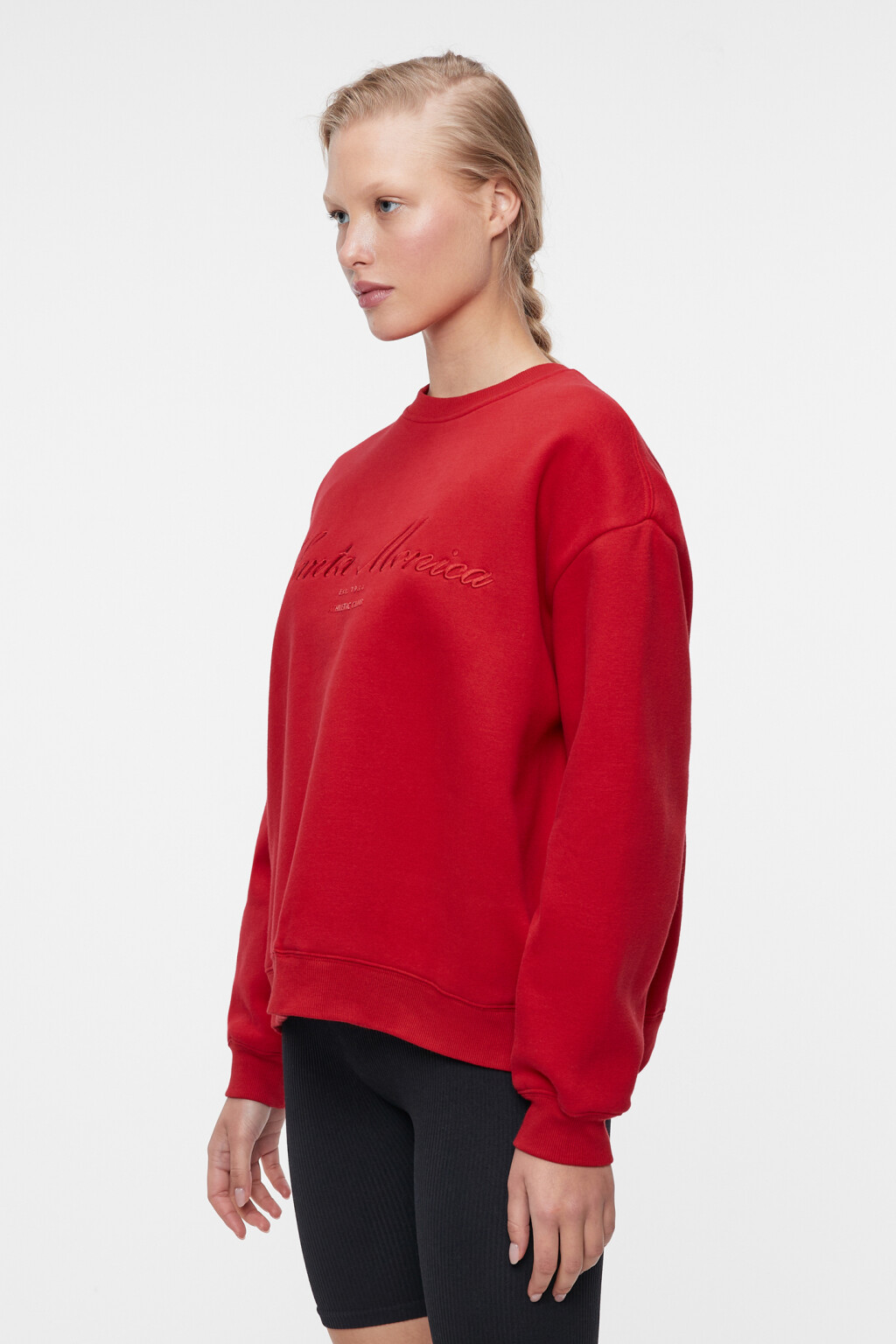 Свитшот oversize хлопковый с принтом-надписью - цвет красный - 2