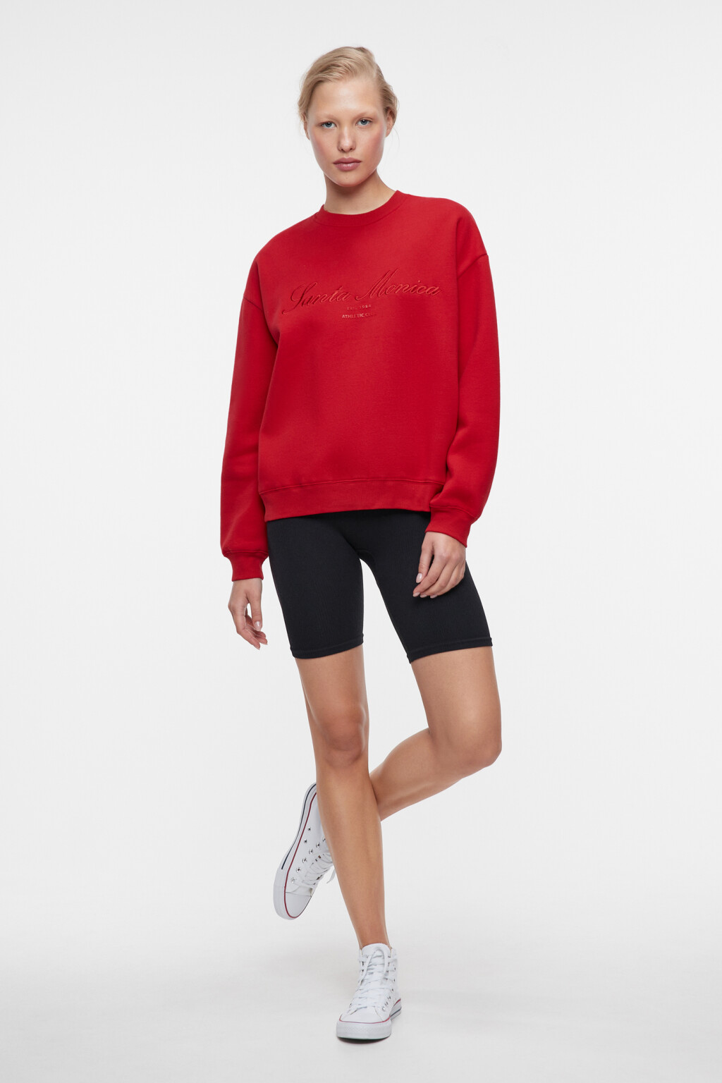 Свитшот oversize хлопковый с принтом-надписью - цвет красный - 4