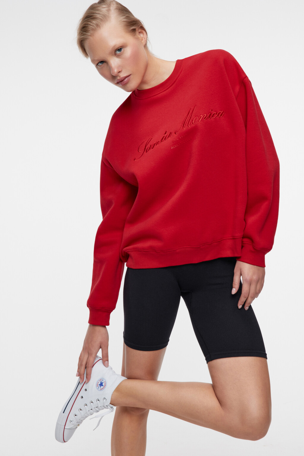 Свитшот oversize хлопковый с принтом-надписью - цвет красный - 8