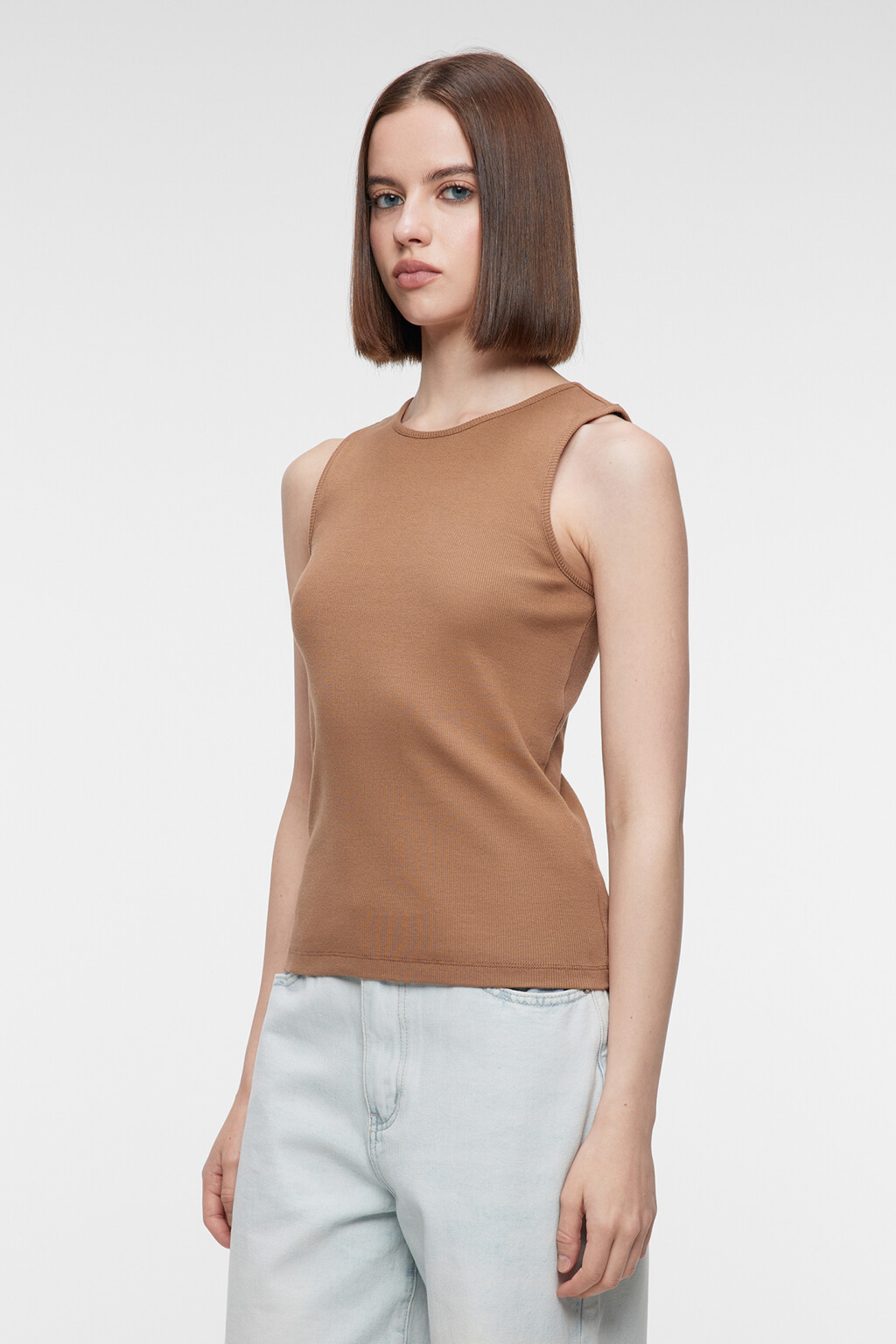Майка облегающая хлопковая в рубчик - цвет бежевый - 2