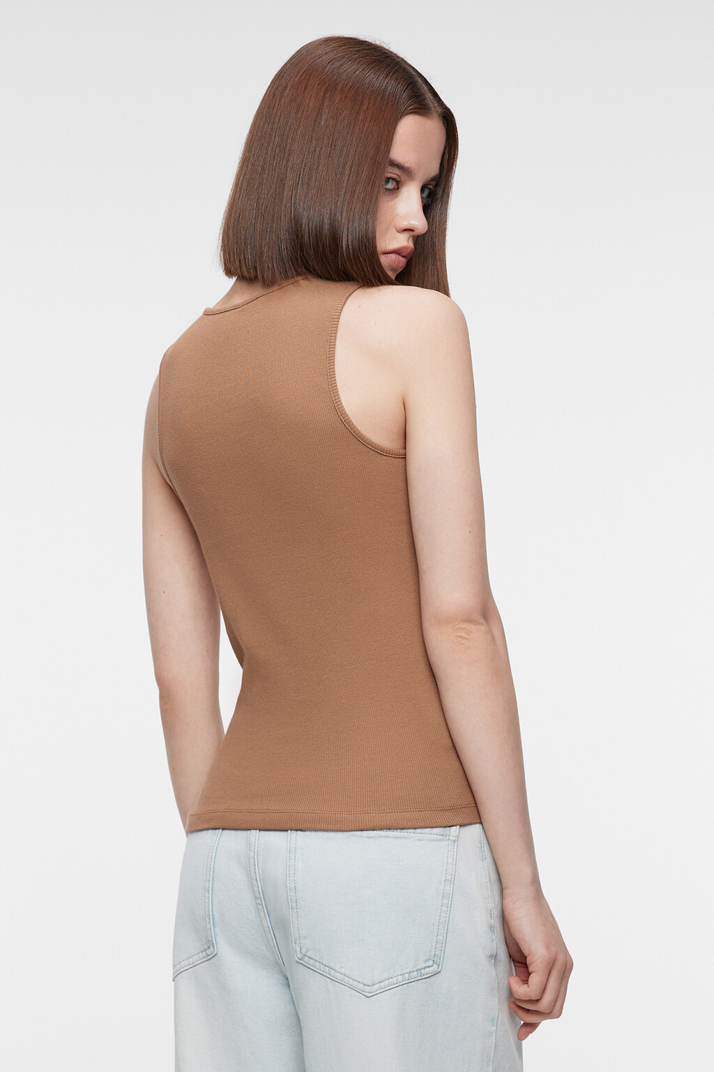 Майка облегающая хлопковая в рубчик - цвет бежевый - 3