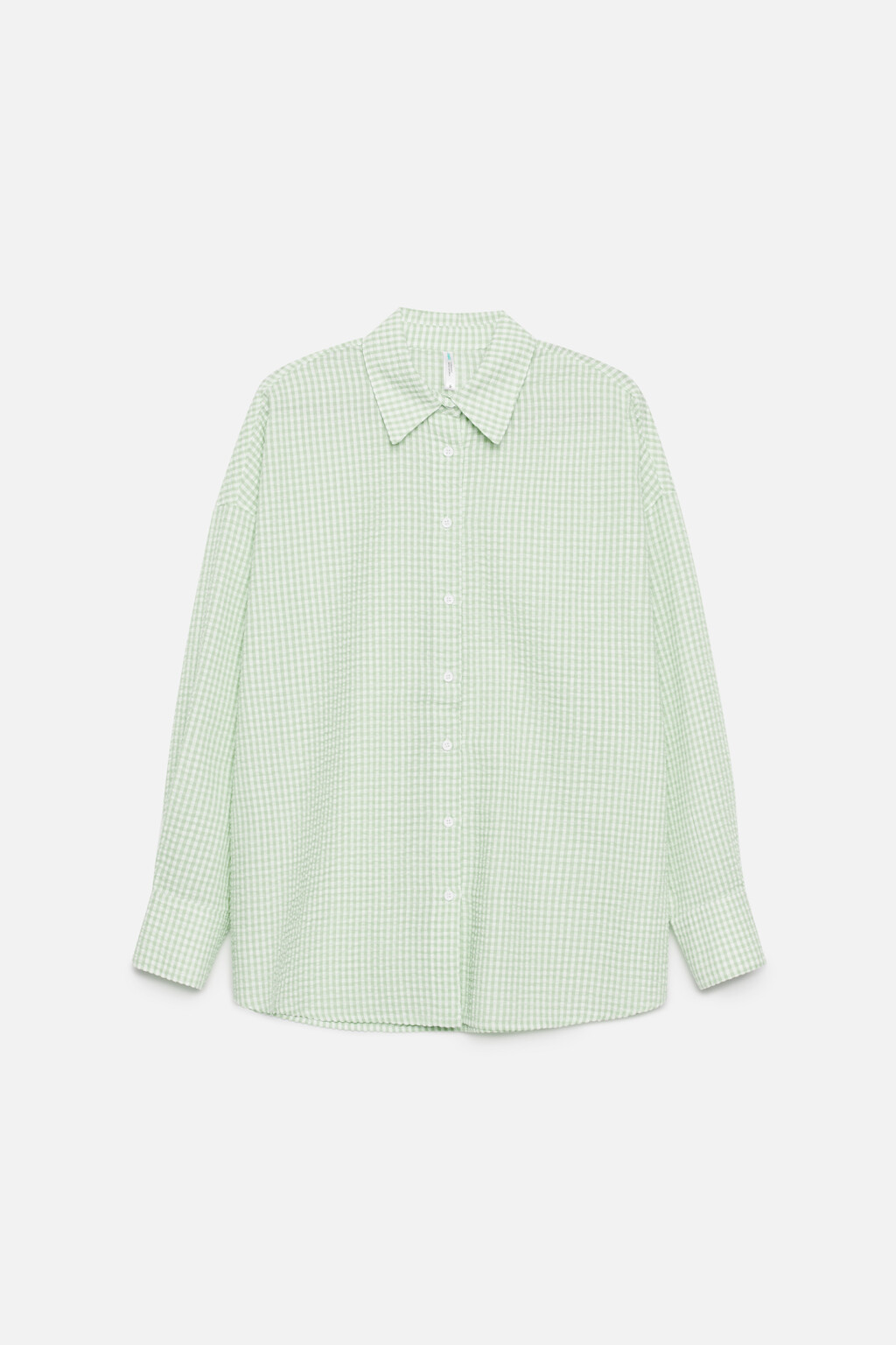 Блузка-рубашка oversize клетчатая из фактурной ткани - цвет зеленый - 8