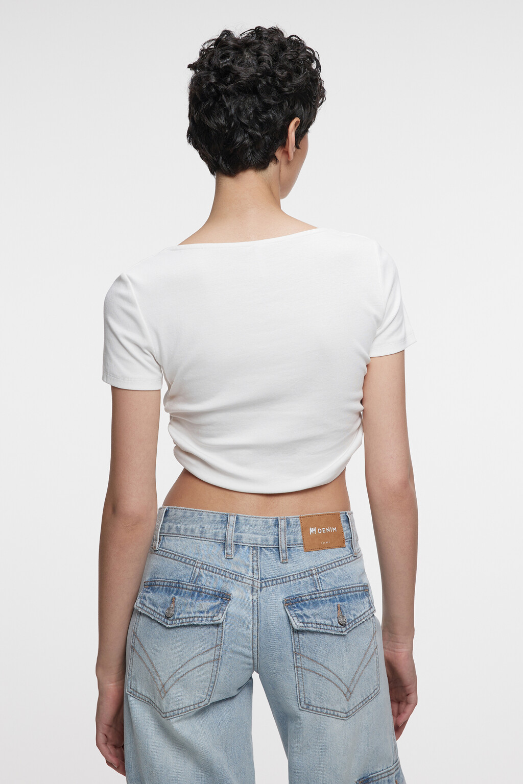 Топ-футболка хлопковый облегающий с вырезом каре - цвет белый - 3