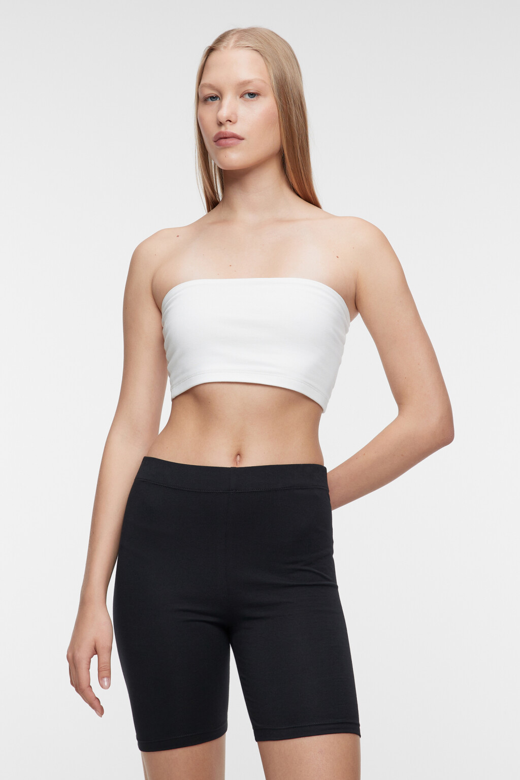 Топ-бандо хлопковый облегающий без бретелек - цвет белый - 2